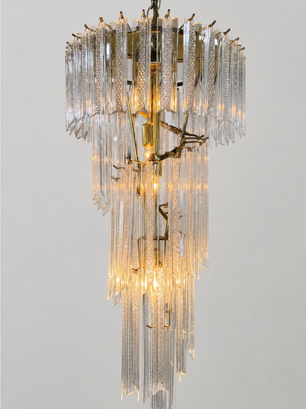Vintage gold metal cascading waterfall chandelier with acrylic/lucite crystals